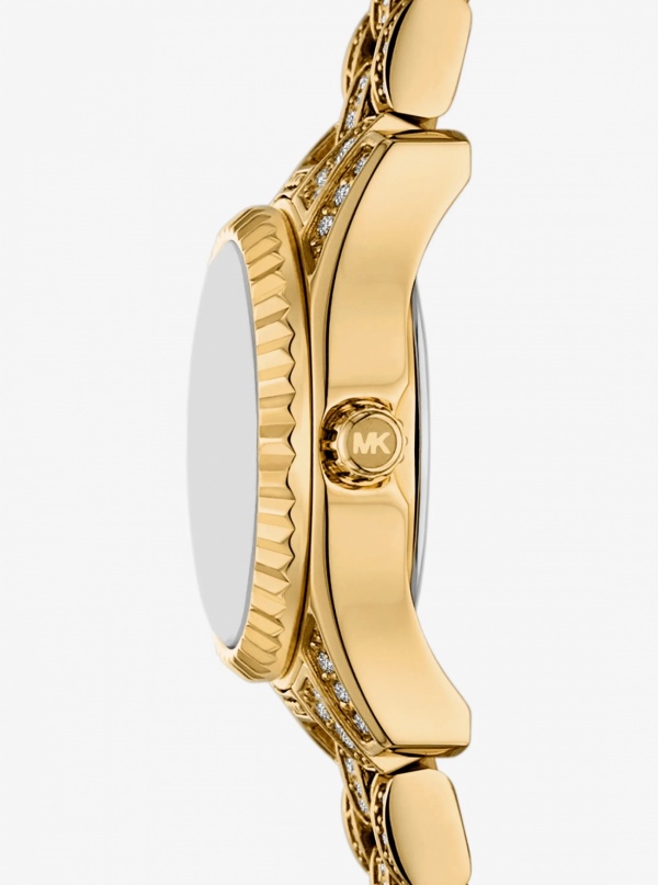 Michael Kors Micro Lexington Pavé Gold-Tone Watch
