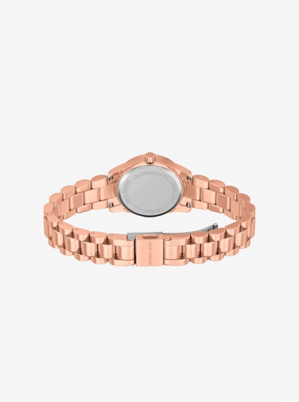 Michael Kors Petite Lexington Pavé Rose Gold-Tone Watch and Heart Bracelet Gift Set