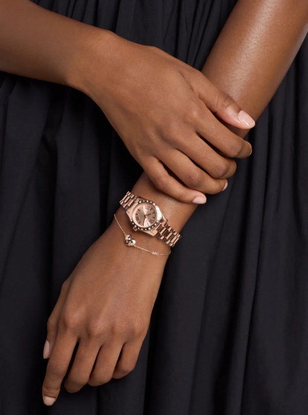 Michael Kors Petite Lexington Pavé Rose Gold-Tone Watch and Heart Bracelet Gift Set