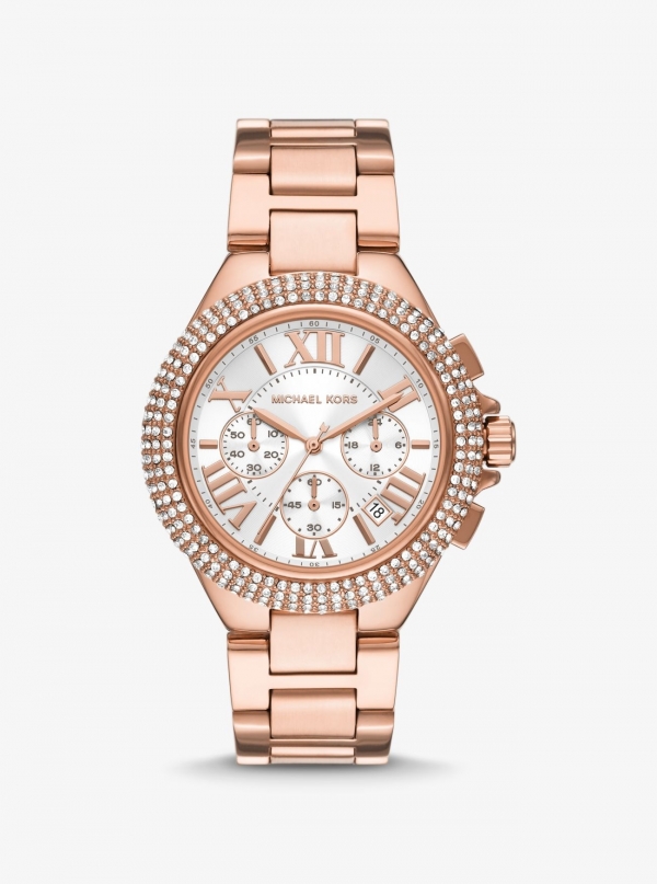 Michael Kors Oversized Camille Pavé Rose Gold-Tone Watch