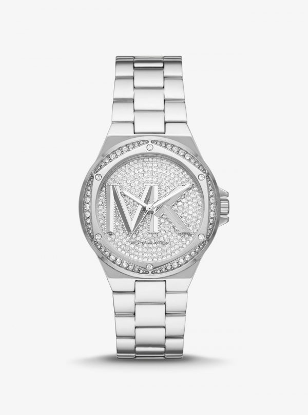 Michael Kors Lennox Pavé Logo Silver-Tone Watch