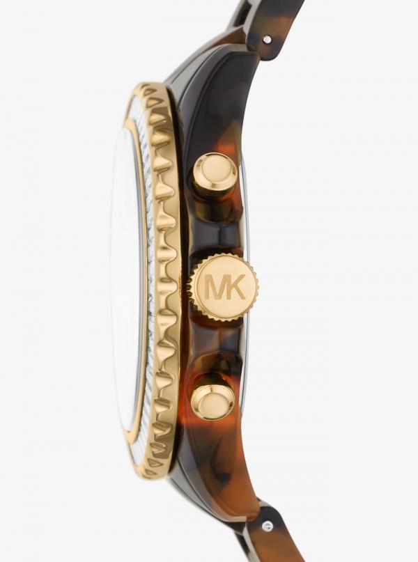 Michael Kors Oversized Everest Pavé Gold-Tone and Tortoiseshell Bio-Based Acetate Watch