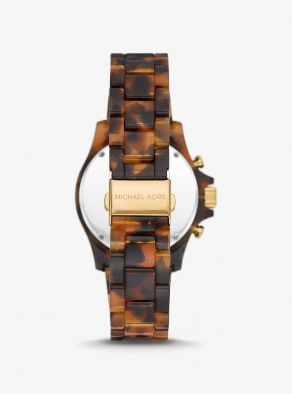 Michael Kors Oversized Everest Pavé Gold-Tone and Tortoiseshell Bio-Based Acetate Watch