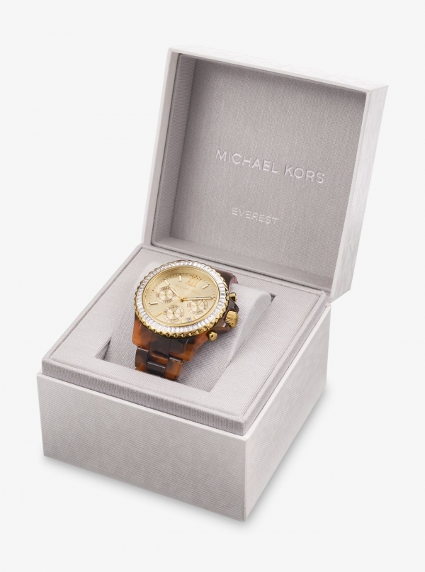 Michael Kors Oversized Everest Pavé Gold-Tone and Tortoiseshell Bio-Based Acetate Watch