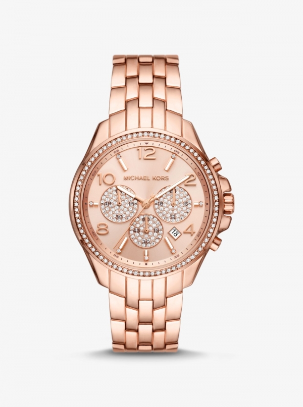 Michael Kors Oversized Pilot Pavé Rose Gold-Tone Watch