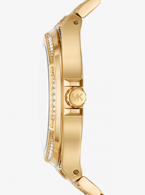 Michael Kors Oversized Lennox Animal Pavé Gold-Tone Watch