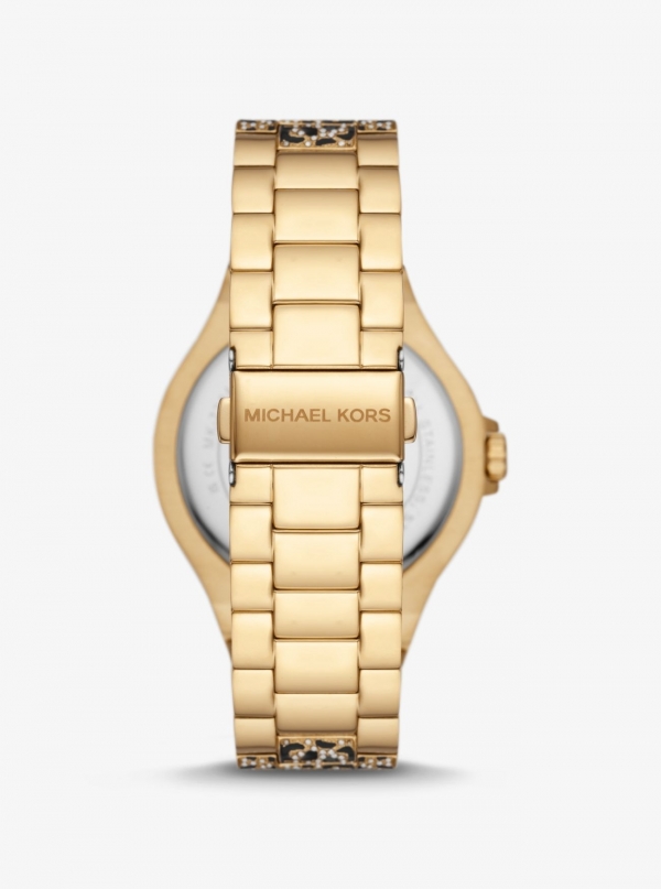 Michael Kors Oversized Lennox Animal Pavé Gold-Tone Watch