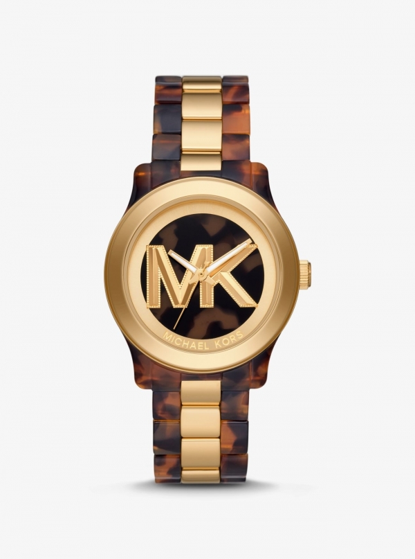 Michael Kors Runway Gold-Tone and Tortoiseshell Acetate Watch