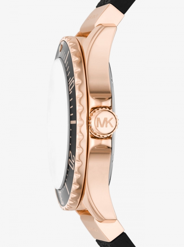 Michael Kors Oversized Slim Everest Pavé Rose-Gold Tone and Embossed Silicone Watch