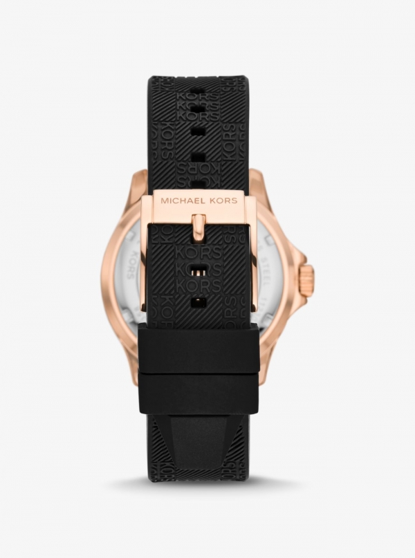 Michael Kors Oversized Slim Everest Pavé Rose-Gold Tone and Embossed Silicone Watch