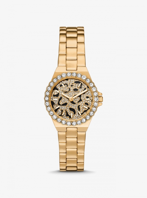 Michael Kors Mini Lennox Animal Pavé Gold-Tone Watch