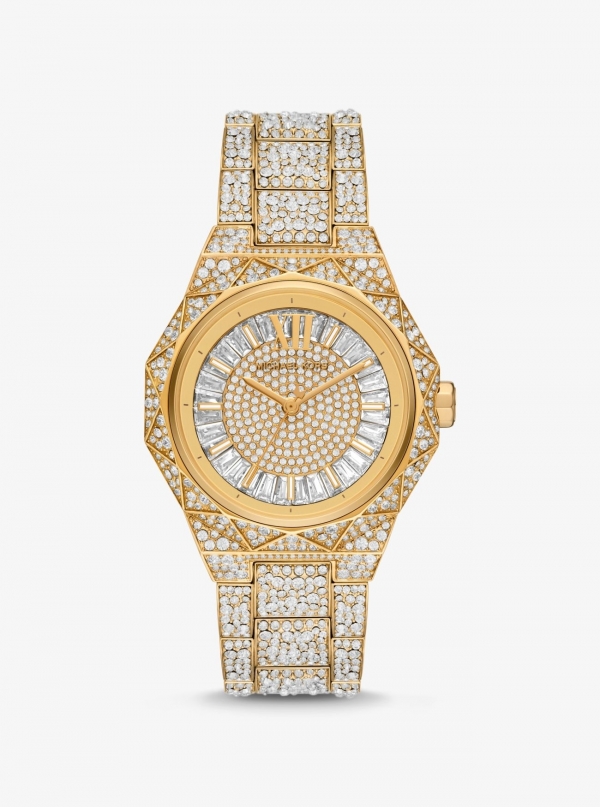 Michael Kors Oversized Raquel Pavé Gold-Tone Watch