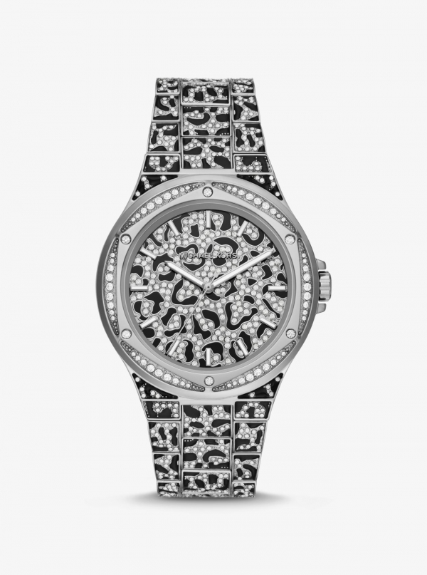 Michael Kors Oversized Lennox Animal Pavé Silver-Tone Watch