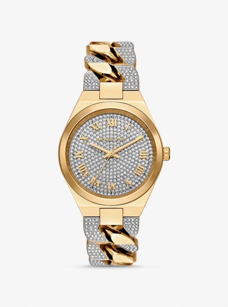 Michael Kors Lennox Pavé Gold-Tone Curb-Link Watch