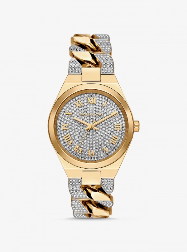 Michael Kors Lennox Pavé Gold-Tone Curb-Link Watch