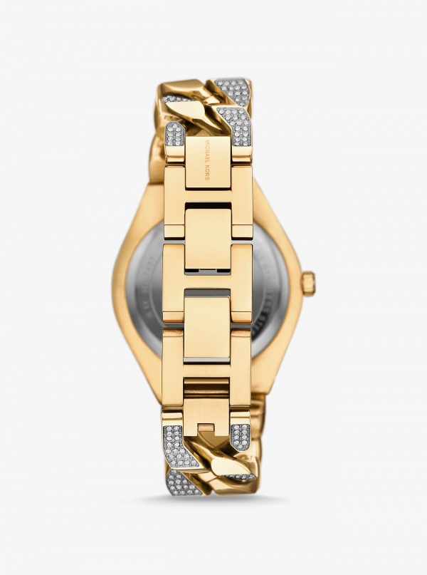 Michael Kors Lennox Pavé Gold-Tone Curb-Link Watch