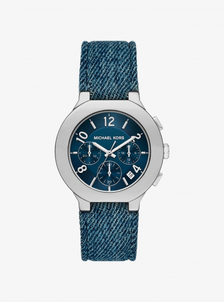 Michael Kors Oversized Gramercy Silver-Tone Denim Watch