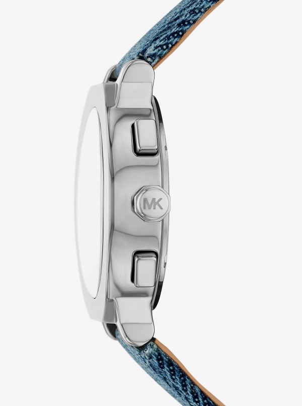 Michael Kors Oversized Gramercy Silver-Tone Denim Watch
