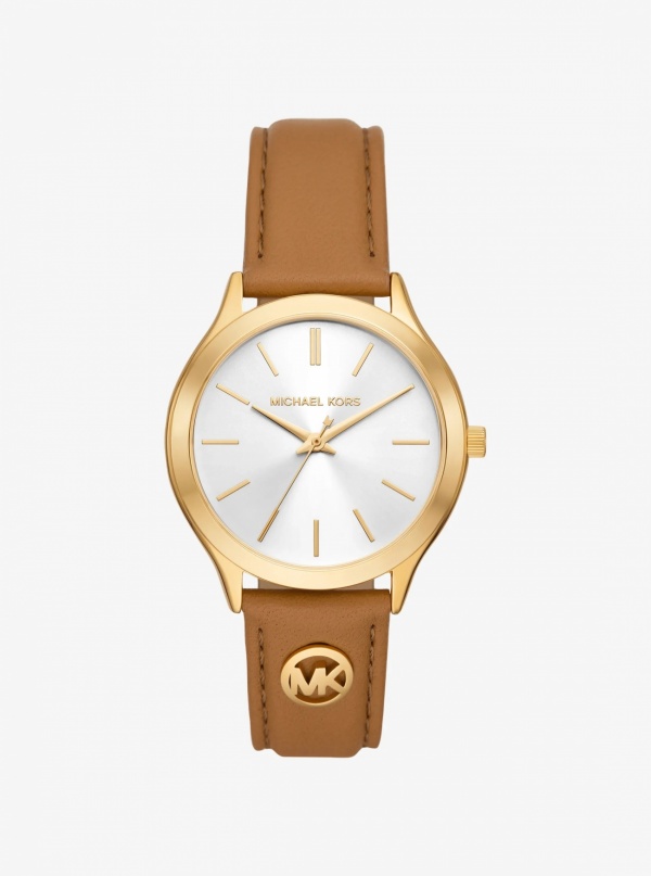 Michael Kors Slim Runway Gold-Tone and Leather Watch