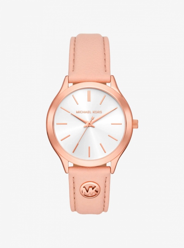 Michael Kors Slim Runway Rose Gold-Tone and Leather Watch