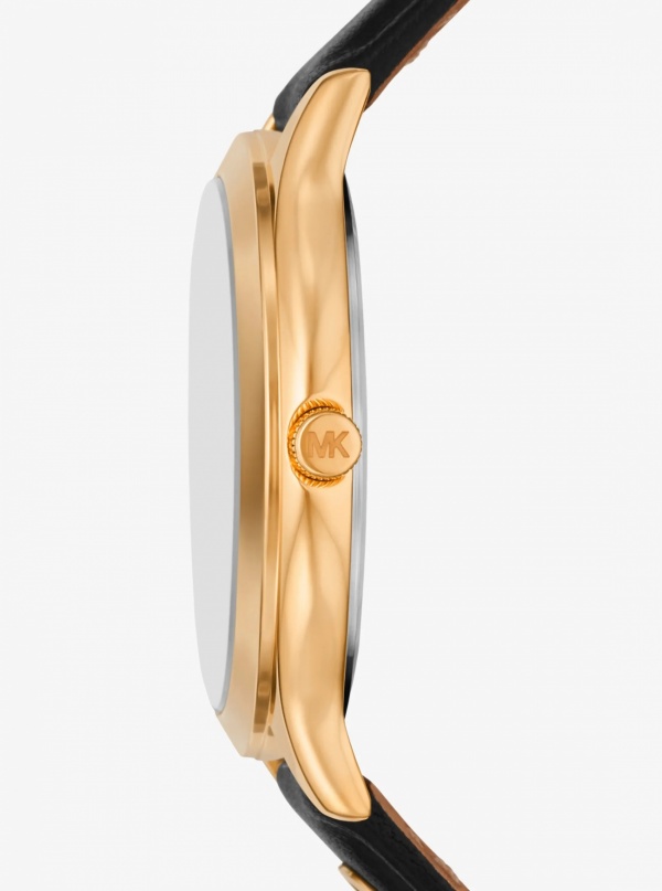 Michael Kors Slim Runway Gold-Tone and Leather Watch