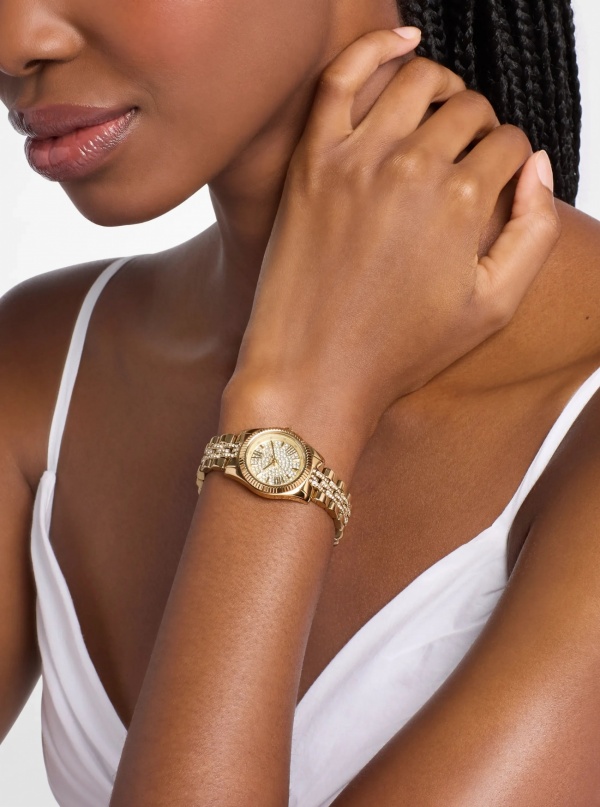 Michael Kors Petite Lexington Pavé Gold-Tone Watch