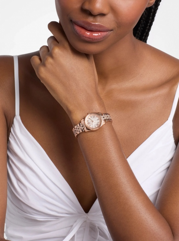 Michael Kors Petite Lexington Pavé Rose Gold-Tone Watch