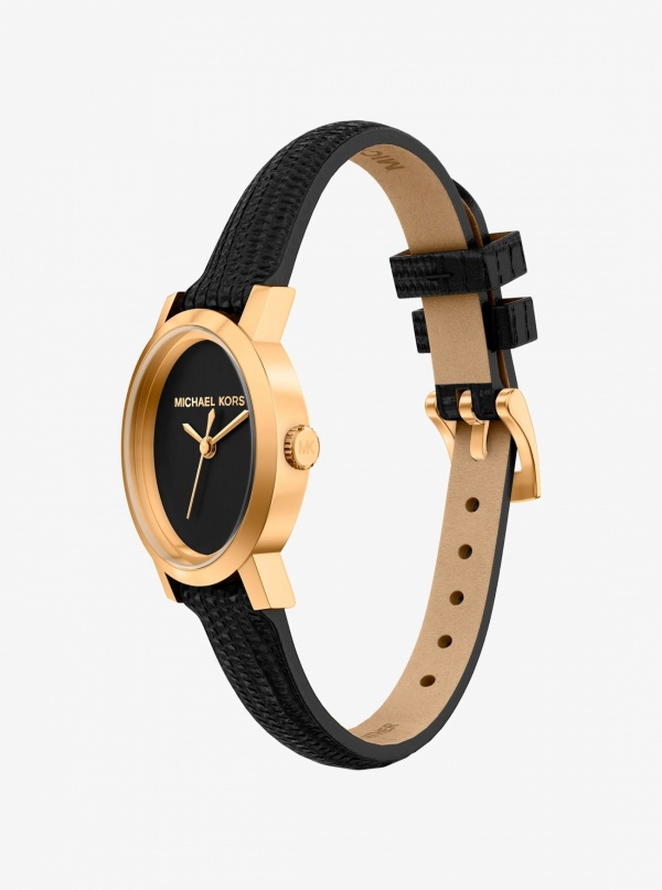 Michael Kors Petite Maude Gold-Tone and Lizard Embossed Leather Watch