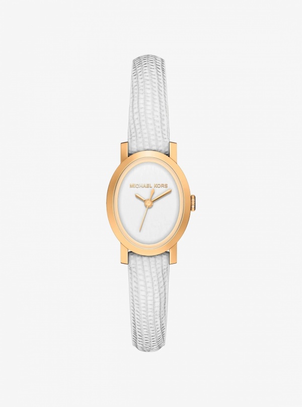 Michael Kors Petite Maude Gold-Tone and Lizard Embossed Leather Watch
