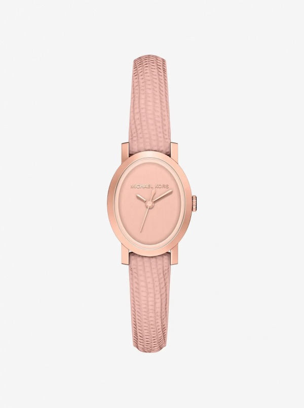 Michael Kors Petite Maude Rose Gold-Tone and Lizard Embossed Leather Watch