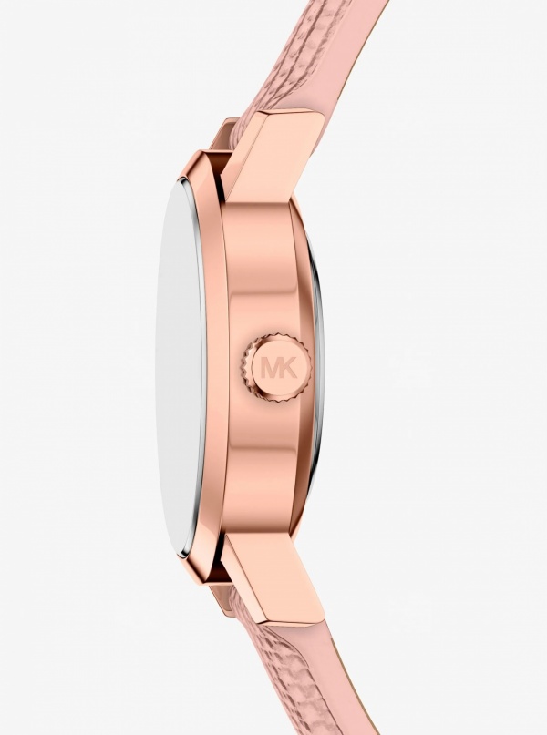 Michael Kors Petite Maude Rose Gold-Tone and Lizard Embossed Leather Watch