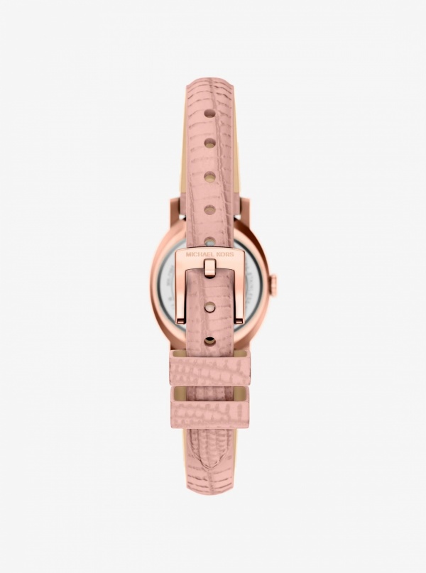 Michael Kors Petite Maude Rose Gold-Tone and Lizard Embossed Leather Watch