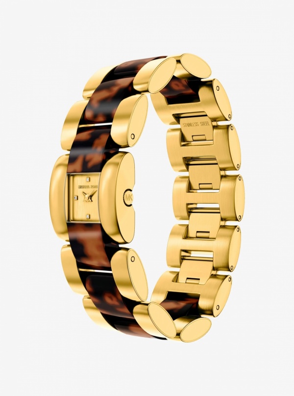 Michael Kors Petite Darrington Gold-Tone and Tortoiseshell Acetate Watch