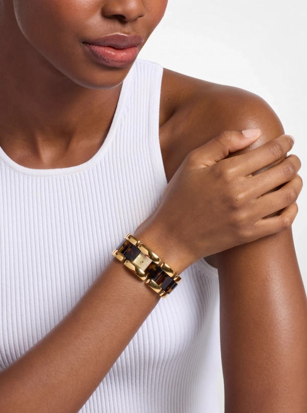 Michael Kors Petite Darrington Gold-Tone and Tortoiseshell Acetate Watch