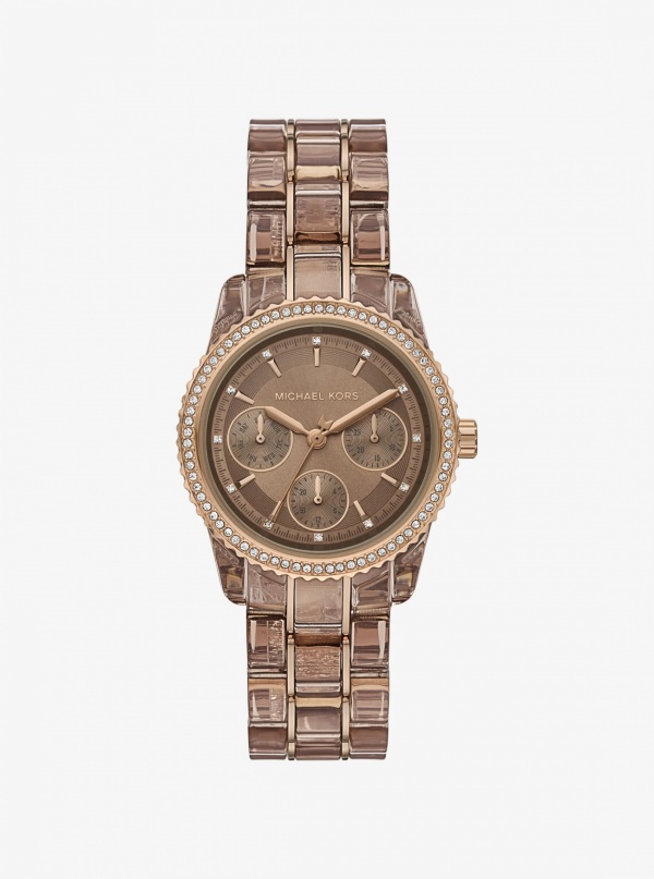 Michael Kors Bryant Pavé Beige Gold-Tone and Acetate Watch