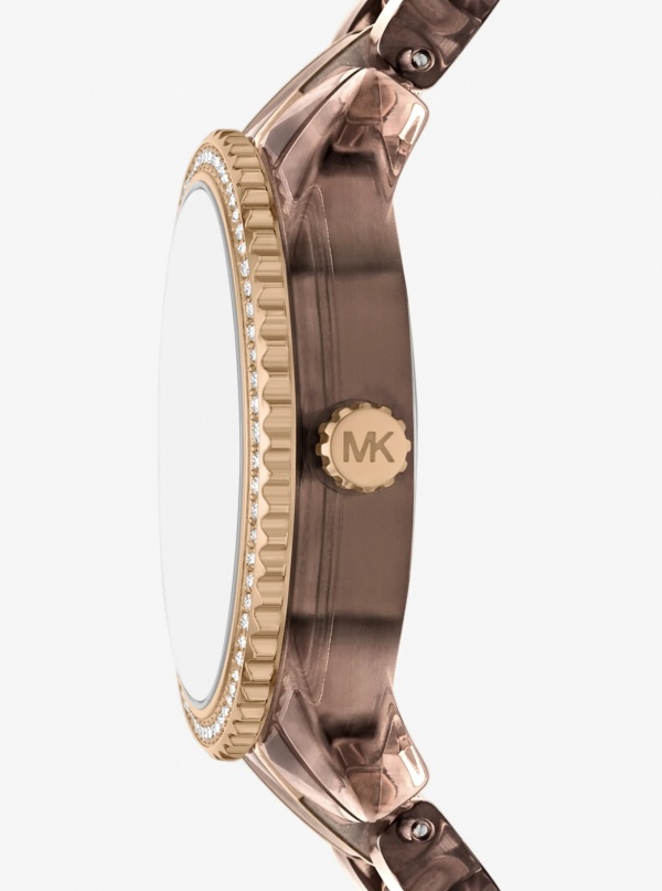 Michael Kors Bryant Pavé Beige Gold-Tone and Acetate Watch