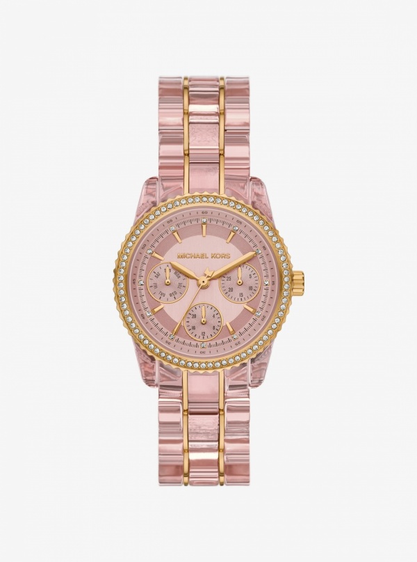 Michael Kors Bryant Pavé Pink-Tone and Acetate Watch