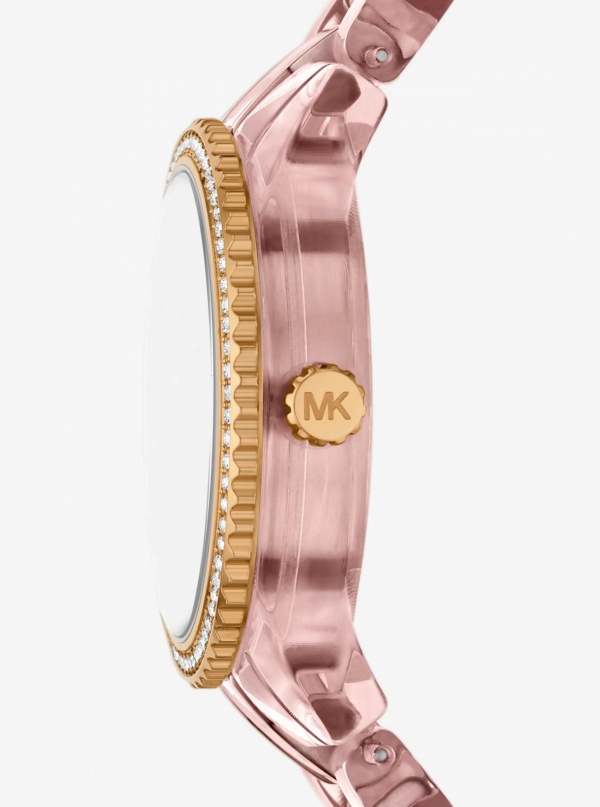 Michael Kors Bryant Pavé Pink-Tone and Acetate Watch