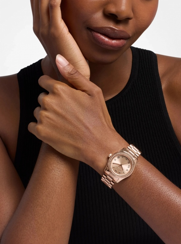 Michael Kors Mini Lexington Pavé Rose Gold-Tone Watch