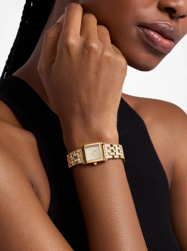 Michael Kors Micro Georgie Pavé Gold-Tone Watch