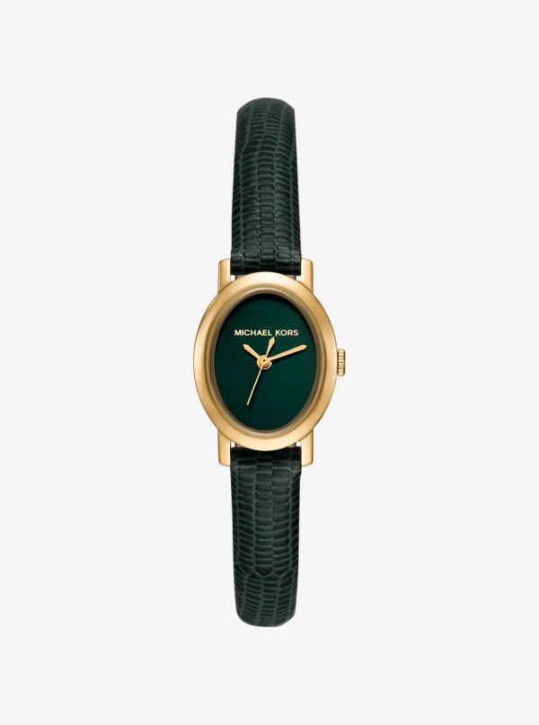 Michael Kors Petite Maude Gold-Tone and Lizard Embossed Leather Watch