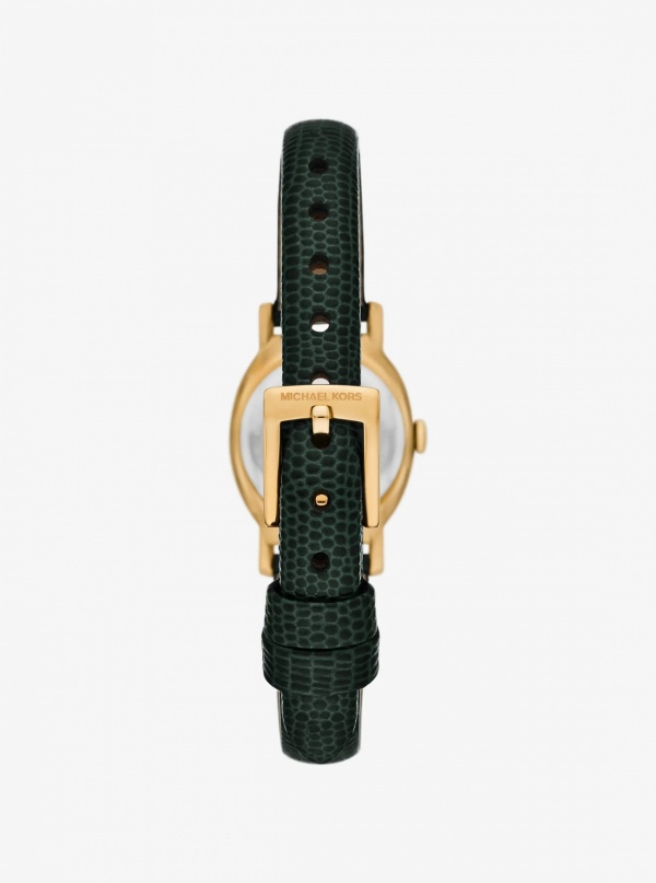 Michael Kors Petite Maude Gold-Tone and Lizard Embossed Leather Watch