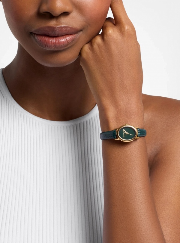 Michael Kors Petite Maude Gold-Tone and Lizard Embossed Leather Watch