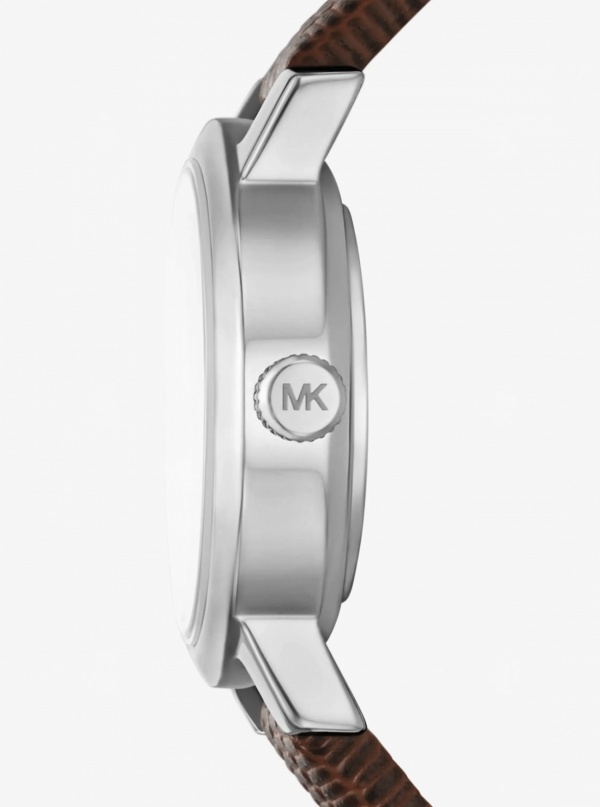 Michael Kors Petite Maude Silver-Tone and Lizard Embossed Leather Watch