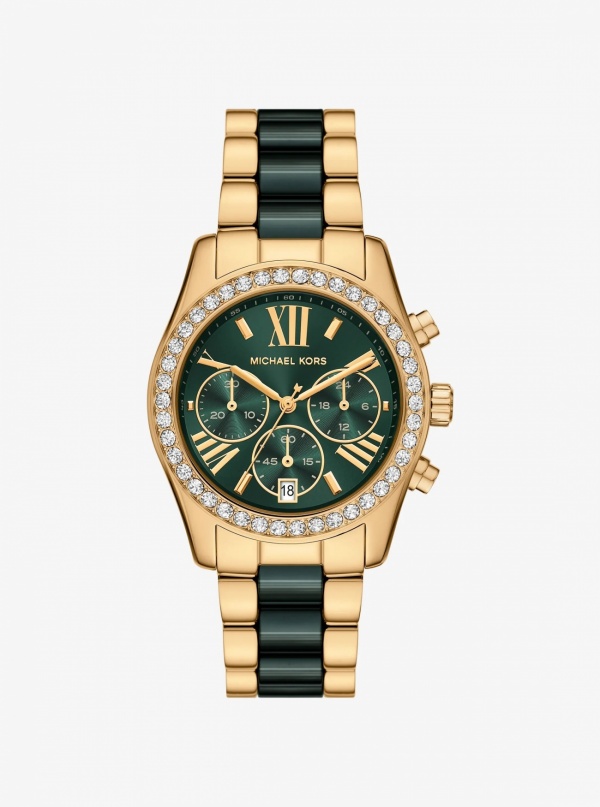 Michael Kors Lexington Pavé Gold-Tone and Ceramic Watch