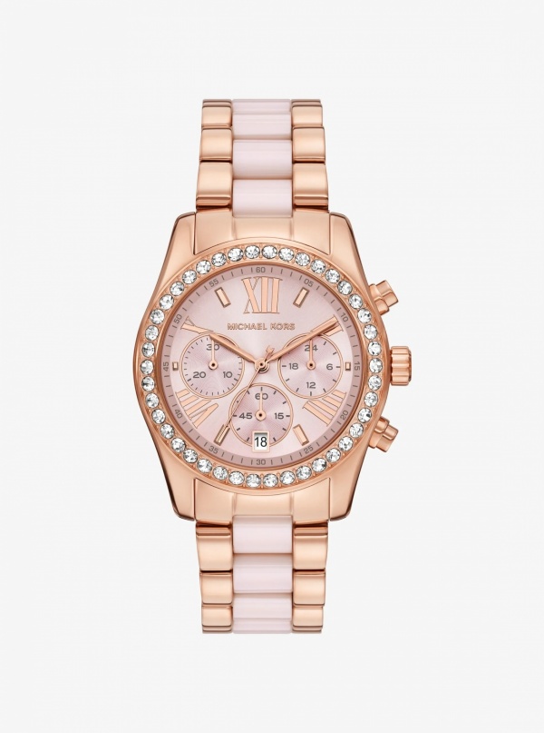 Michael Kors Lexington Pavé Pink-Tone and Ceramic Watch