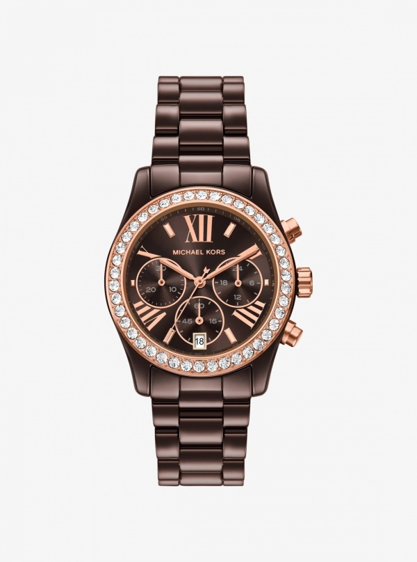 Michael Kors Lexington Pavé Brown-Tone Ceramic Watch