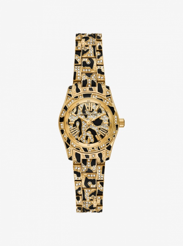 Michael Kors Petite Lexington Pavé Animal Print Gold-Tone Watch