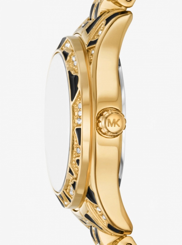 Michael Kors Petite Lexington Pavé Animal Print Gold-Tone Watch