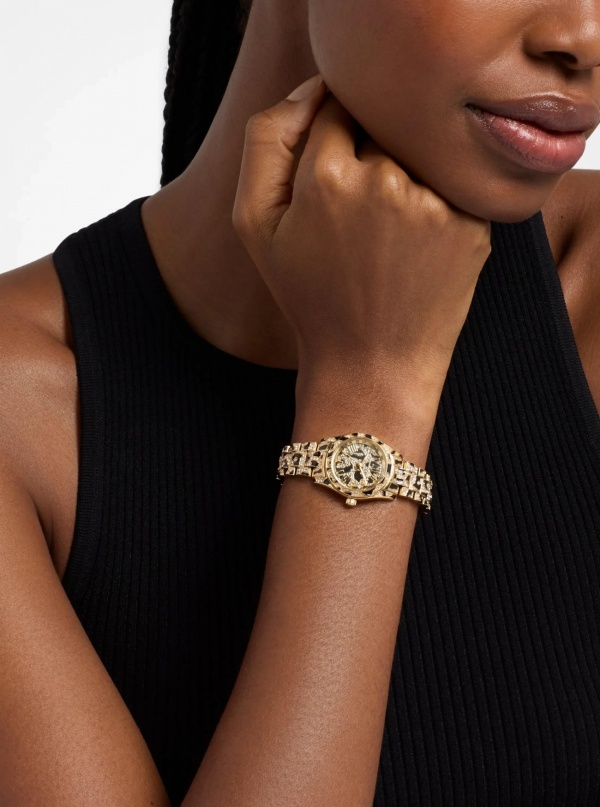Michael Kors Petite Lexington Pavé Animal Print Gold-Tone Watch